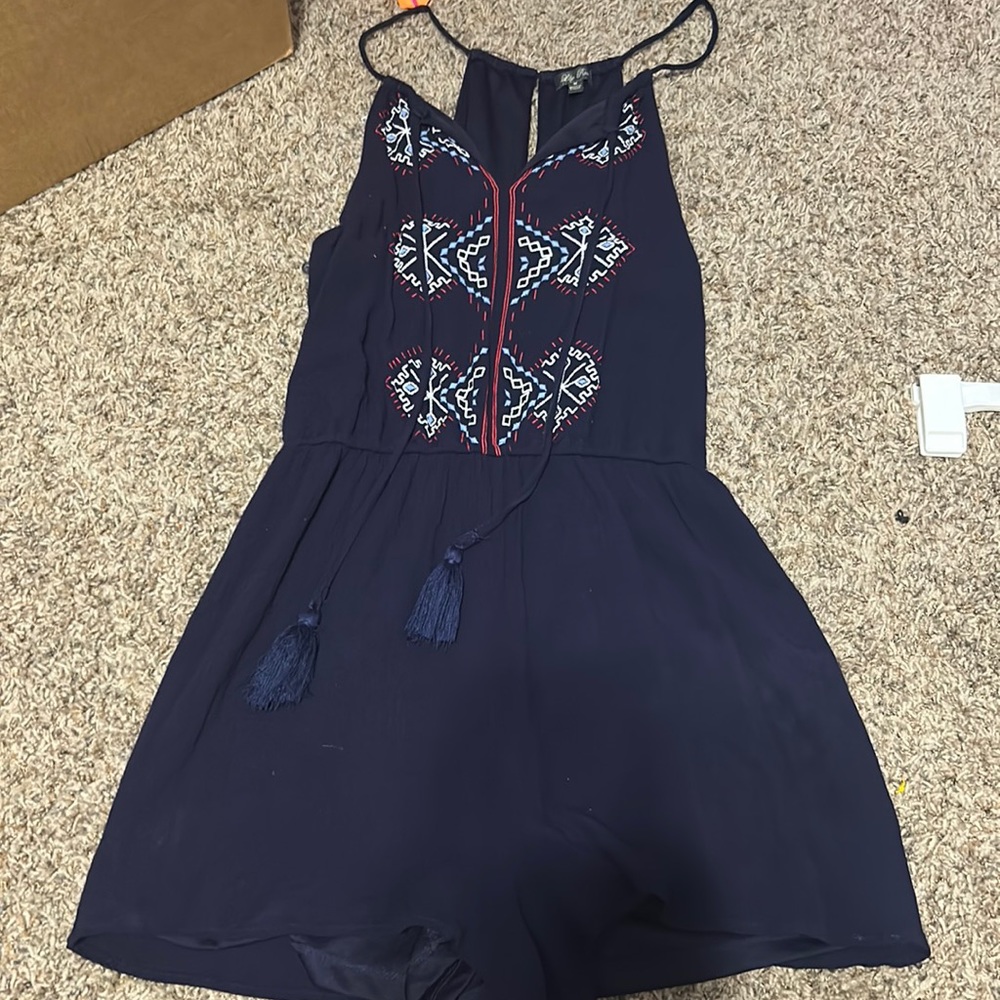 navy blue embroidered romper